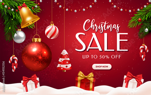 Christmas Advertising Template with Up to 50% Off Text