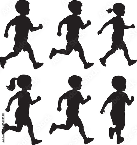 Silhouette of Running Children – Vector Illustration for Kids Activity Design