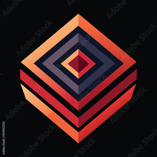 Dark Geometric Cube Design with Warm Gradient Layers Abstrack Background 

