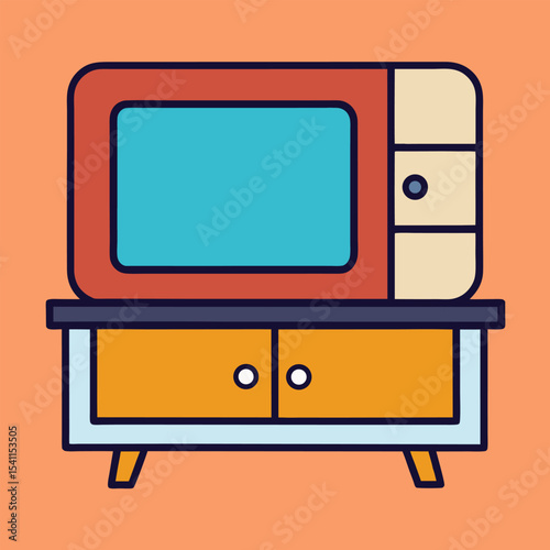 "TV stand cabinet vector icon"