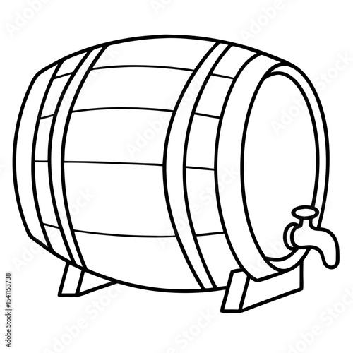 Beer barrel with tap. Wooden beer keg with metal tap. Classic beer barrel design perfect for International Beer Day celebrations and brewery promotions.