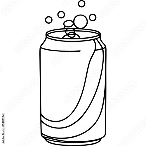 Refreshing beer can with rising bubbles. Cold beer in aluminum can perfect for summer. This bubbly beer can image is ideal for International Beer Day celebrations and promotional materials.