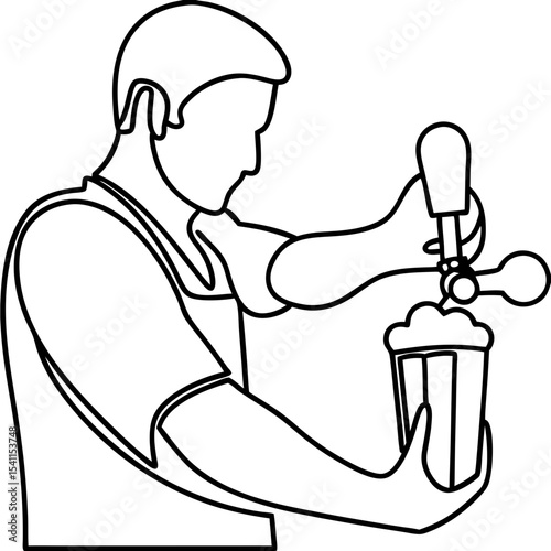 Bartender pouring beer into glass. Skilled bartender carefully pours beer from tap. Craft beer brewing concept for International Beer Day celebration. Perfect for brewery advertisements and pub menus.