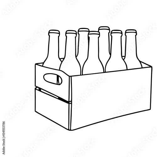 Beer crate with bottles. Cardboard beer crate holds eight beer bottles. This simple beer crate illustration is perfect for International Beer Day graphics and brewery advertisements.