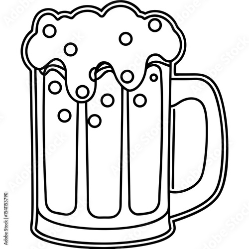 Frothy beer mug graphic with rich foam. Beer mug illustration shows overflowing foamy beer. This beer mug image is perfect for International Beer Day celebration graphics.
