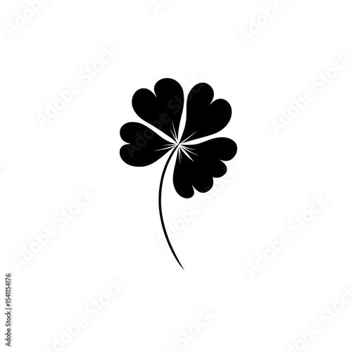 Flower icon with four rounded heart-like petals in solid silhouette and curved stem