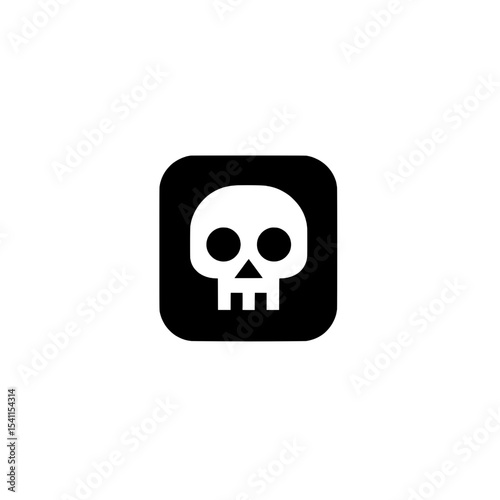 Rounded skull icon inside square app button in flat black style for warning or spooky symbol