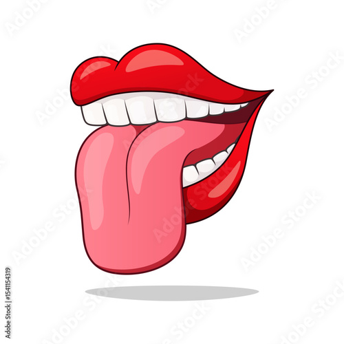 Female human open mouth with tongue sticking out. Tongue sticking out vector isolated on white background.