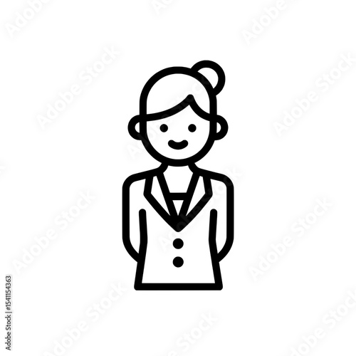 Female professional avatar icon with bun hairstyle and blazer in black outline design