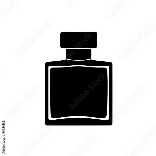 Perfume bottle icon in square shape with elegant stopper in bold black silhouette for fragrance branding