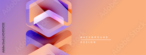 Abstract geometric shapes blend purple, orange hues. Modern design suggests digital art, background element. Smooth gradients create depth.