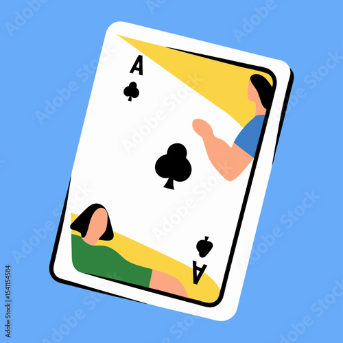 Ace of Clubs Playing Card Illustration, Two Women