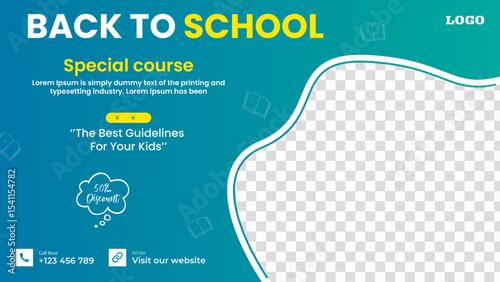 Editable web banner for new back to school banner or advertising banner.  back to school advertising digital banner
