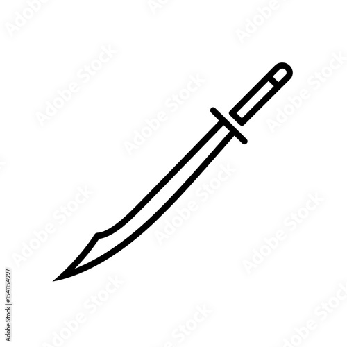 Long combat knife icon with curved blade and detailed hilt in bold black silhouette