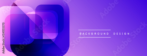 Abstract purple layers create modern banner. Gradient shades overlap, forming dynamic visual effect. Minimal text complements design.