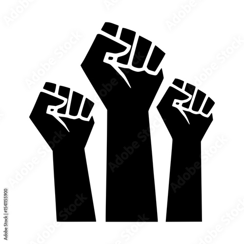Three Raised Fists - Black Silhouette Vector