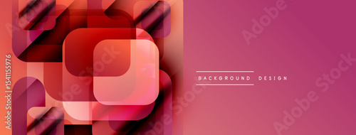 Abstract geometric design. Overlapping squares create dynamic visual effect. Warm color palette dominates composition. Modern style.