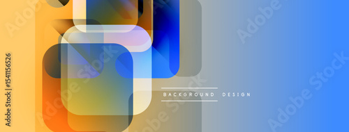 Abstract geometric shapes overlap. Colors blendorange, blue, gray. Modern design suggests digital art, background element.