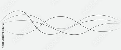 Thin wavy line abstract background. Wavy line horizontal divider outline minimalist background. Abstract black lines wave curve motion on white background. Vector Illustration.
