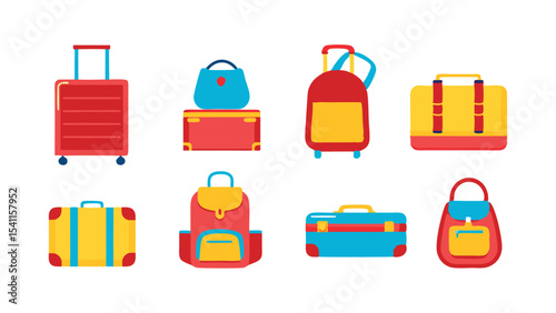 Collection of colorful luggage including suitcases backpacks and handbags for travel and vacation planning