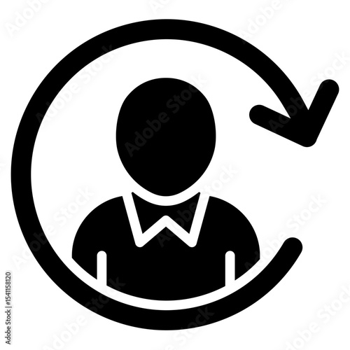 Continuous Development Glyph Black Fill Silhouette Style Icon - A person within a circular arrow, symbolizing self-improvement or continuous development
