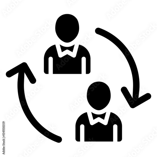 Role Switch Glyph Black Fill Silhouette Style Icon - Two people connected by arrows, showing role transition or mutual exchange
