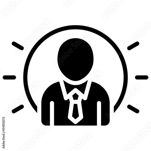 Spotlight Figure Glyph Black Fill Silhouette Style Icon - Person with tie under spotlight, suggesting attention, leadership, or professional focus