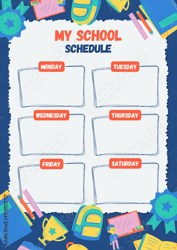 Colorful Illustrated Weekly School Schedule Template for Organizing Classes and Activities