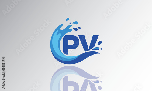 PV Wave Monogram Logo – Creative Splash Letter mark with Water Flow & Motion Effect for Fresh, Dynamic Branding & Aqua-Themed Identity Design
