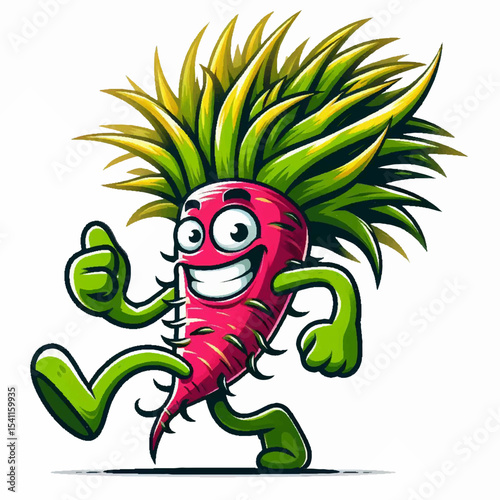 Running Radish Energetically Moving with Vibrant Energy on Transparent Background