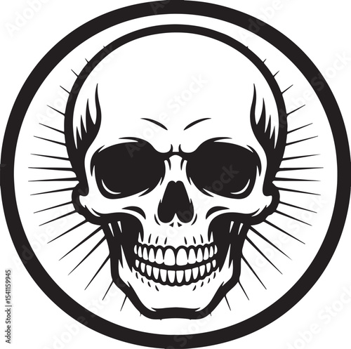 Vintage Style Skull Illustration Black and White Human Skull Design