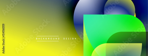Abstract gradient background. Yellow transitions to green, blue shapes overlap creating dynamic visual effect. Modern design element.