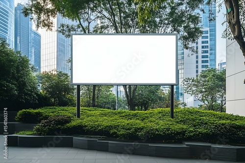 Blank Urban Billboard Facing City Park Skyline Backdrop