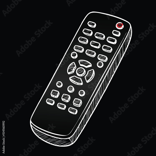 Remote Control Device Black Background White Sketch Style Illustration Vector Graphic 