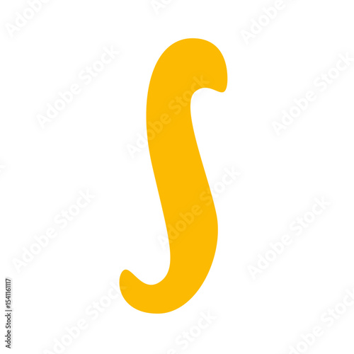 Flat yellow integral symbol icon with smooth curves. Simple and minimalistic design, ideal for use in mathematics, graphic design, or UI elements.