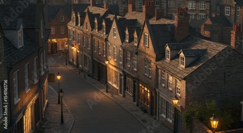Street with Buildings and Lamps at Dusk
