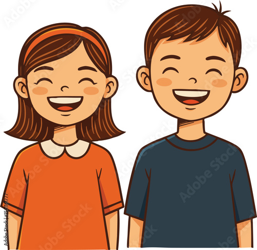 Smiling happy boy and girl children wearing casual clothes cheerful friendship vector illustration 