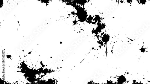 Grunge Ink Splatters and Abstract Black Stains on White Background Texture