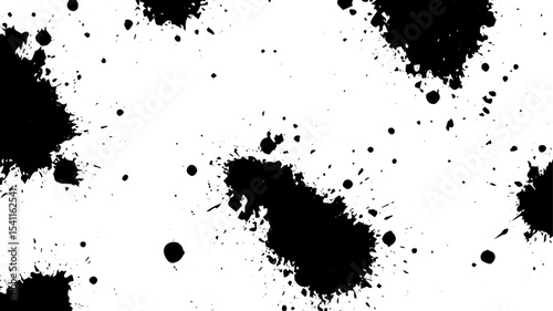 Grunge Ink Splatter Vector Background, Black Paint Blotches and Splat Effects on White