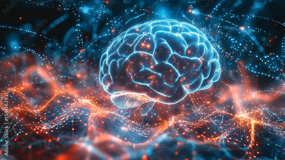 Fototapeta premium Abstract representation of a brain, surrounded by digital network