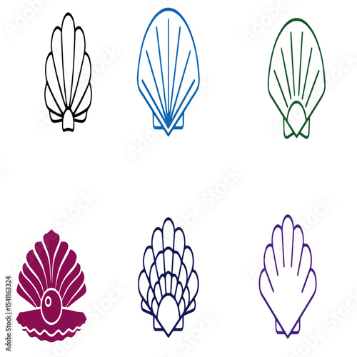 SEA SHELL SET OF 6 EDITABLE VECTOR 05