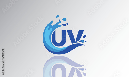 UV Wave Monogram Logo – Creative Splash Letter mark with Water Flow & Motion Effect for Fresh, Dynamic Branding & Aqua-Themed Identity Design
