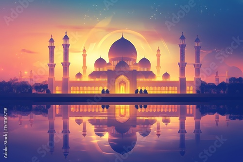 Majestic Mosque Sunset Reflection Peaceful Serenity