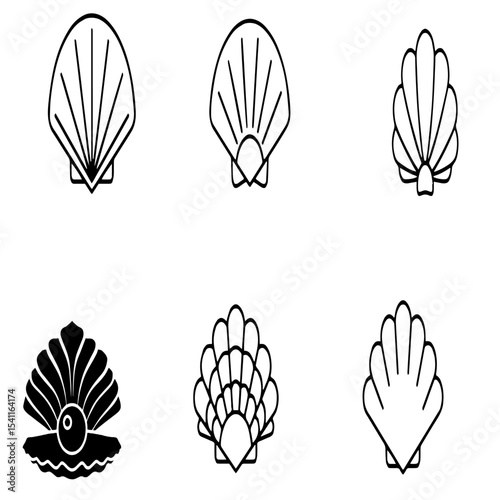 SEA SHELL SET OF 6 EDITABLE VECTOR 03
