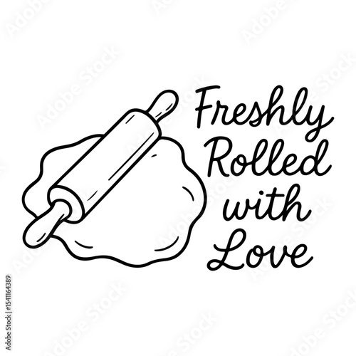 Freshly Rolled Dough with Love - Baking & Cooking Vector Illustration Homemade Bakery Kitchen Art