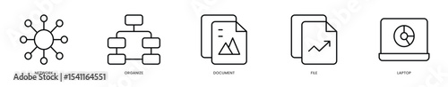 Editable Stroke Icons - Network Organization System Concept  Digital Document Management with File Sharing Across Laptops