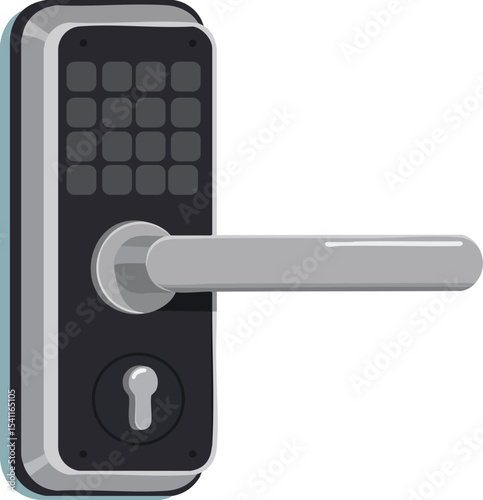 Modern electronic door lock with keypad and handle for secure access control vector illustration