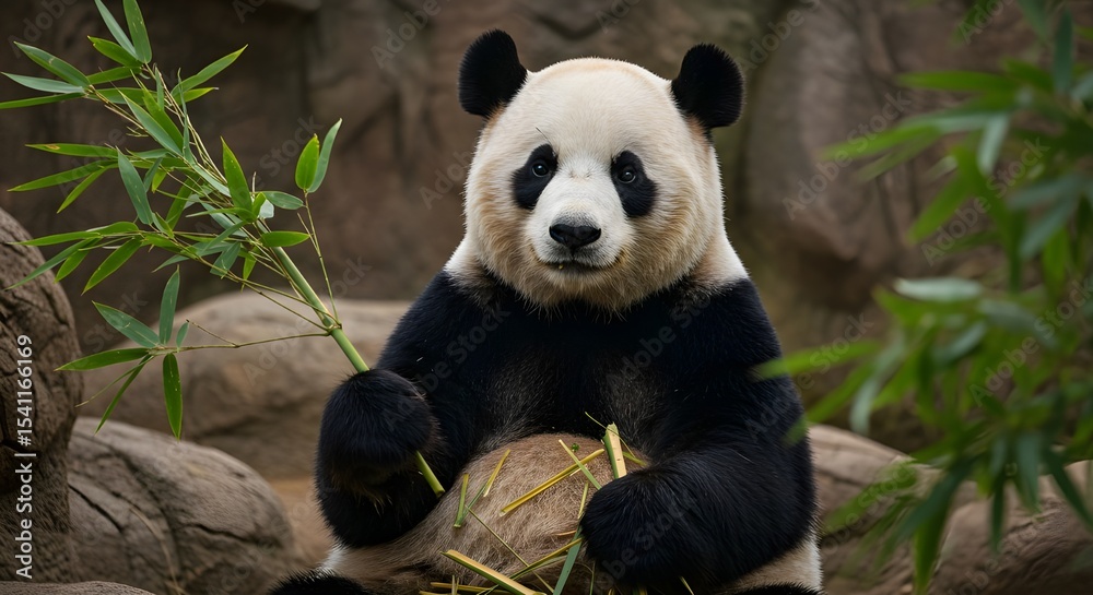 Obraz premium Panda holding bamboo shoot