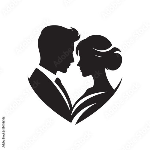 couple vector silhouette clip art logo design illustration. happy wedding, marriage ceremony, anniversary.