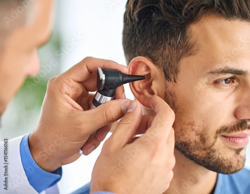 Comprehensive Ear Examination Doctor Checking Patient's Ear with Otoscope